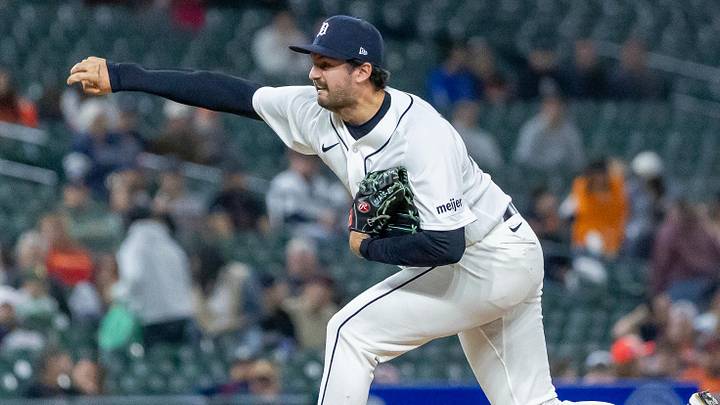 Apr 21, 2026; Detroit, Michigan, USA; Detroit Tigers pitcher Connor Seabold (43) throws during the eighth inning against the Milwaukee Brewers at Comerica Park. Mandatory Credit: David Reginek-Imagn Images Apr 21, 2026; Detroit, Michigan, USA; Detroit Tigers pitcher Connor Seabold (43) throws during the eighth inning against the Milwaukee Brewers at Comerica Park. Mandatory Credit: David Reginek-Imagn Images