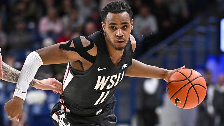 Feb 10, 2026; Spokane, Washington, USA; Washington State Cougars guard Jerone Morton (11) controls the ball against the Gonzaga Bulldogs in the second half at McCarthey Athletic Center. Mandatory Credit: James Snook-Imagn Images Feb 10, 2026; Spokane, Washington, USA; Washington State Cougars guard Jerone Morton (11) controls the ball against the Gonzaga Bulldogs in the second half at McCarthey Athletic Center. Mandatory Credit: James Snook-Imagn Images