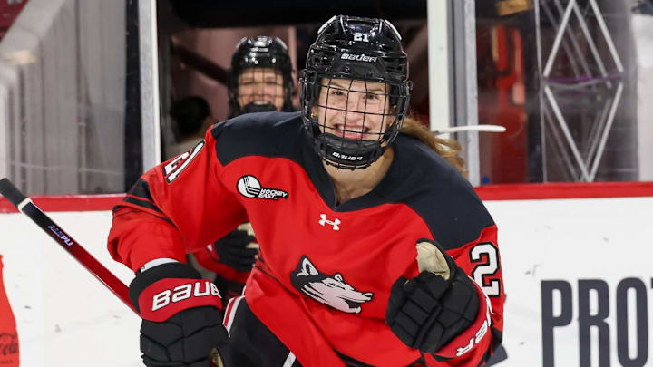 Northeastern freshman forward  Stryker Zablocki takes to the ice. 