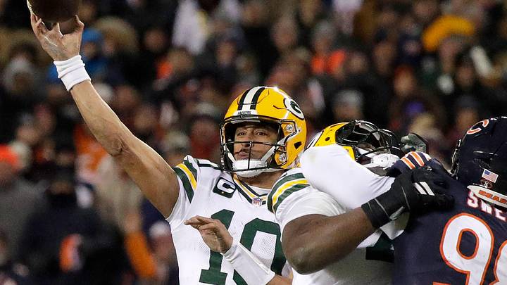 Green Bay Packers quarterback Jordan Love (10) against the Chicagp Bears during their wild-card playoff game.