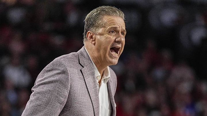 Arkansas Razorbacks coach John Calipari reacts during the game against the Georgia Bulldogs at Stegeman Coliseum in Athens, Ga.