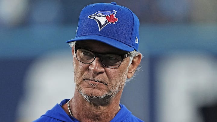 Aug 17, 2025; Toronto, Ontario, CAN; Toronto Blue Jays bench coach Don Mattingly (46) talks with the media during batting practice before a game against the Texas Rangers at Rogers Centre. Aug 17, 2025; Toronto, Ontario, CAN; Toronto Blue Jays bench coach Don Mattingly (46) talks with the media during batting practice before a game against the Texas Rangers at Rogers Centre.