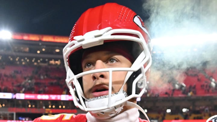 Dec 7, 2025; Kansas City, Missouri, USA; Kansas City Chiefs quarterback Patrick Mahomes (15) walks off the field after the game against the Houston Texans at GEHA Field at Arrowhead Stadium. Mandatory Credit: Amy Kontras-Imagn Images