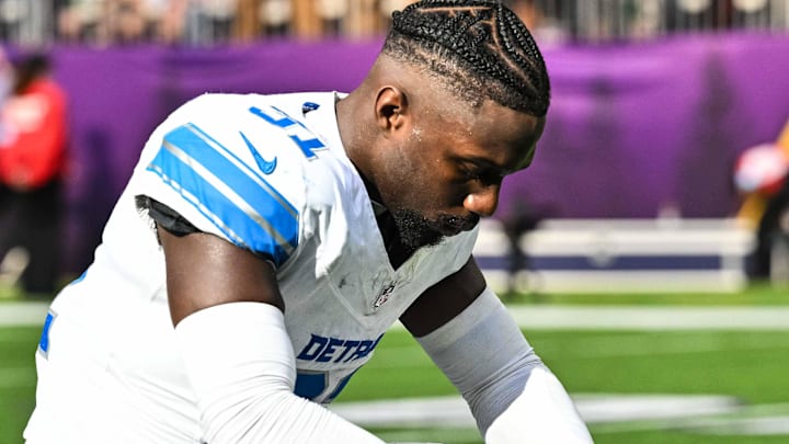 Oct 20, 2024; Minneapolis, Minnesota, USA; Detroit Lions safety Kerby Joseph (31) reacts after the game against the Minnesota Vikings at U.S. Bank Stadium. Oct 20, 2024; Minneapolis, Minnesota, USA; Detroit Lions safety Kerby Joseph (31) reacts after the game against the Minnesota Vikings at U.S. Bank Stadium.