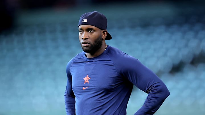 May 9, 2025; Houston, Texas, USA; Houston Astros designated hitter Yordan Alvarez (44) prior to the game against the Cincinnati Reds at Daikin Park. May 9, 2025; Houston, Texas, USA; Houston Astros designated hitter Yordan Alvarez (44) prior to the game against the Cincinnati Reds at Daikin Park.