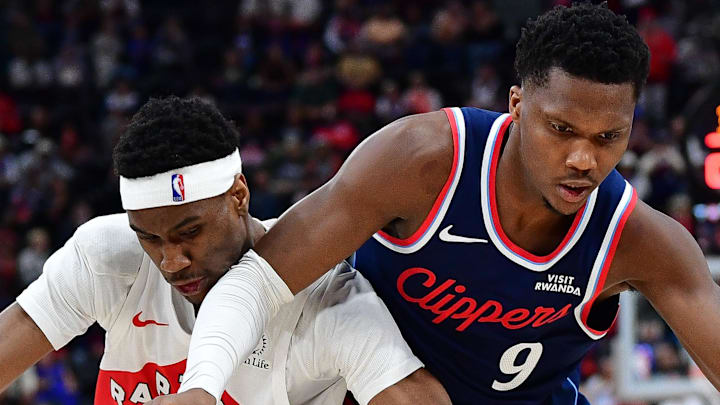 Los Angeles Clippers guard Bennedict Mathurin plays for the ball against during the second half. Los Angeles Clippers guard Bennedict Mathurin plays for the ball against during the second half.
