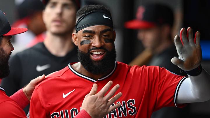 Aug 18, 2026; Cleveland, Ohio, USA; Cleveland Guardians right fielder Jo Adell, right, celebrates with catcher Austin Hedges after his sixth RBI of the game against the San Francisco Giants at Progressive Field. Mandatory Credit: Ken Blaze-Imagn Images Aug 18, 2026; Cleveland, Ohio, USA; Cleveland Guardians right fielder Jo Adell, right, celebrates with catcher Austin Hedges after his sixth RBI of the game against the San Francisco Giants at Progressive Field. Mandatory Credit: Ken Blaze-Imagn Images