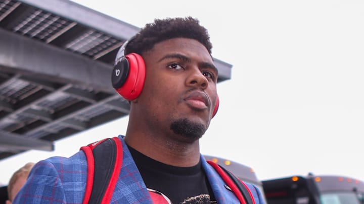 New Indianapolis Colts linebacker CJ Allen walks into Mercedes-Benz Stadium