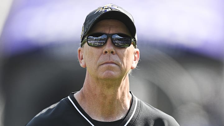 Baltimore Ravens offensive coordinator Todd Monken on the field before the game against the Washington Commanders at M&T Bank Stadium. Mandatory Credit: Tommy Gilligan-Imagn Images