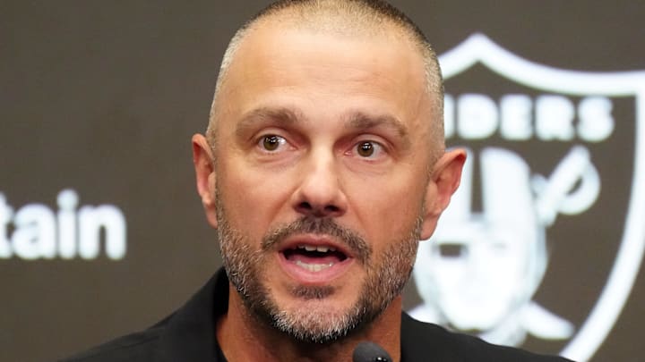 Feb 10, 2026; Henderson, NV, USA;  Las Vegas Raiders general manager John Spytek at press conference at Intermountain Health Performance Center. Mandatory Credit: Kirby Lee-Imagn Images