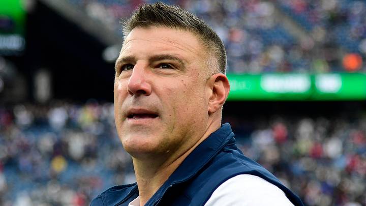 New England Patriots head coach Mike Vrabel looks on New England Patriots head coach Mike Vrabel looks on