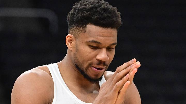 Milwaukee Bucks forward Giannis Antetokounmpo (34) warms up before a game against the Dallas Mavericks at Fiserv Forum on Mar 31, 2026.