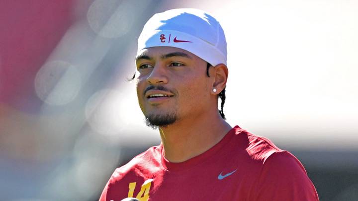 USC Trojans quarterback Jayden Maiava (14) warms up prior to the game against the Michigan Wolverines at United Airlines Field at the Los Angeles Memorial Coliseum. USC Trojans quarterback Jayden Maiava (14) warms up prior to the game against the Michigan Wolverines at United Airlines Field at the Los Angeles Memorial Coliseum.