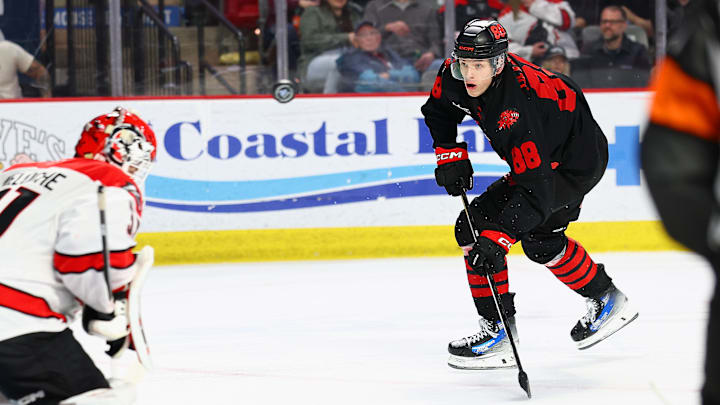 St. Louis Blues prospect Juraj Pekarcic one-on-one with an opposing goaltender