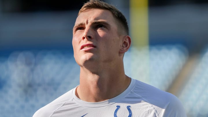 Indianapolis Colts wide receiver Alec Pierce (14) warms up Sunday, Nov. 5, 2023, ahead of a game against the Carolina Panthers at Bank of America Stadium in Charlotte.