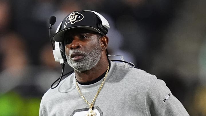 Oct 26, 2024; Boulder, Colorado, USA; Colorado Buffaloes head coach Deion Sanders walks the sidelines in the second half against the Cincinnati Bearcats at Folsom Field. Mandatory Credit: Ron Chenoy-Imagn Images Oct 26, 2024; Boulder, Colorado, USA; Colorado Buffaloes head coach Deion Sanders walks the sidelines in the second half against the Cincinnati Bearcats at Folsom Field. Mandatory Credit: Ron Chenoy-Imagn Images