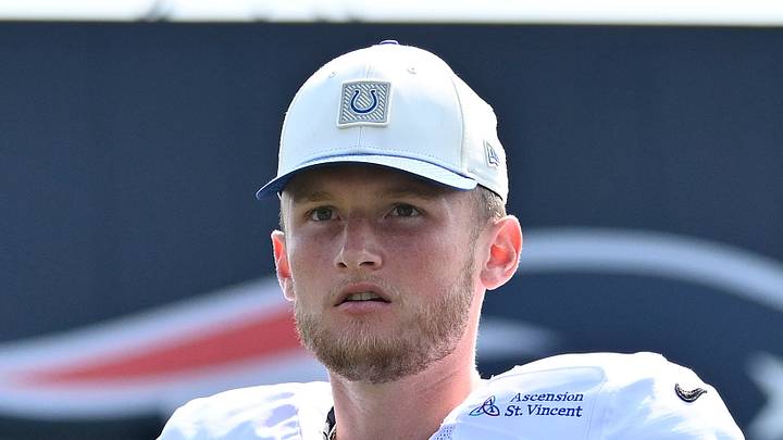 Indianapolis Colts kicker Blake Grupe looks on during training camp