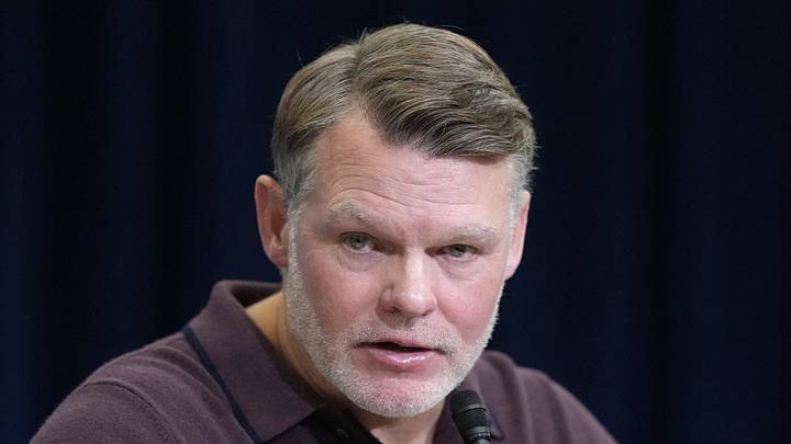 Indianapolis Colts general manager Chris Ballard speaks at the NFL Scouting Combine