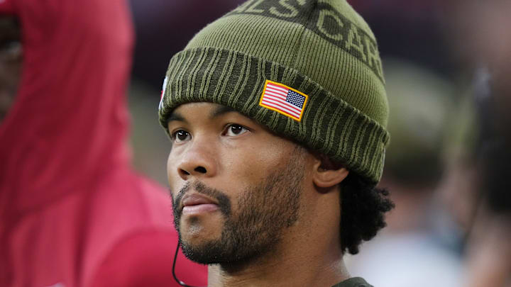 Arizona Cardinals quarterback Kyler Murray watches his team from the sidelines as they play the San Francisco 49ers at State Farm Stadium in Glendale on Nov. 16, 2025. Arizona Cardinals quarterback Kyler Murray watches his team from the sidelines as they play the San Francisco 49ers at State Farm Stadium in Glendale on Nov. 16, 2025.