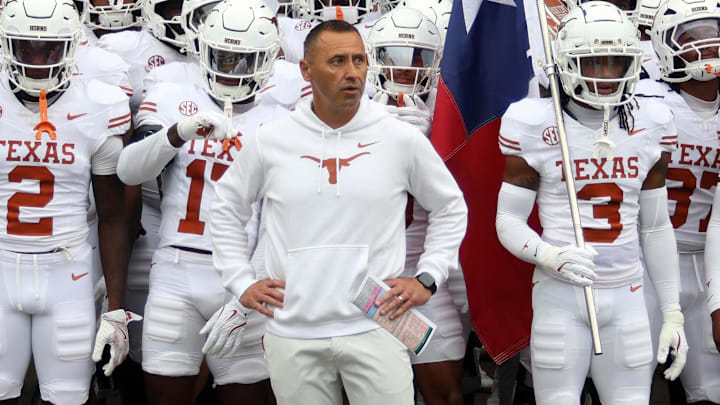 Texas Longhorns head coach Steve Sarkisian waits to lead his team onto the field prior to the game against the Mississippi State Bulldogs at Davis Wade Stadium at Scott Field.