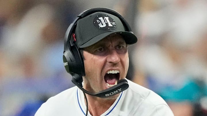 Indianapolis Colts head coach Shane Steichen yells