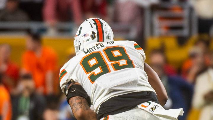 Miami's Ahmad Moten Sr. (99) celebrates a tackle during the College Football Playoff National Championship college football game at Hard Rock Stadium in Miami Gardens on Monday, Jan. 19, 2026. Miami's Ahmad Moten Sr. (99) celebrates a tackle during the College Football Playoff National Championship college football game at Hard Rock Stadium in Miami Gardens on Monday, Jan. 19, 2026.