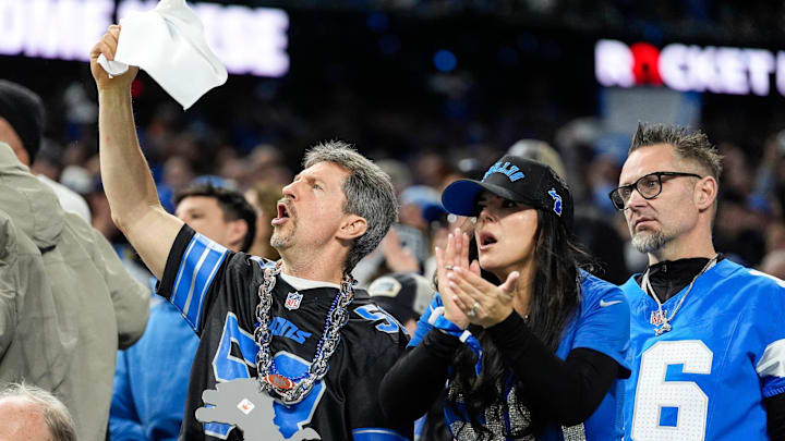 Detroit Lions fans cheer on against Washington Commanders during the first half of the NFC divisional round 