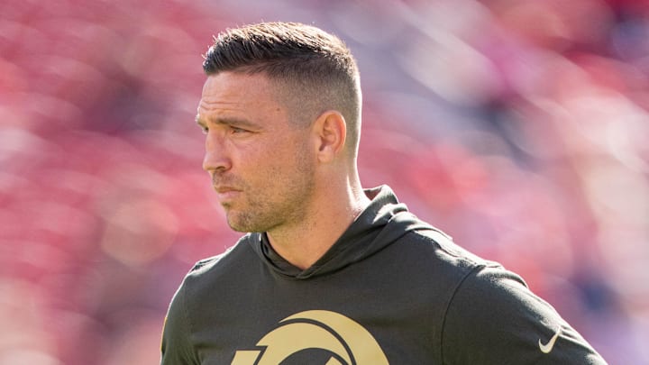 November 9, 2025; Santa Clara, California, USA; Los Angeles Rams defensive coordinator Chris Shula before the game against the San Francisco 49ers at Levi's Stadium. Mandatory Credit: Kyle Terada-Imagn Images