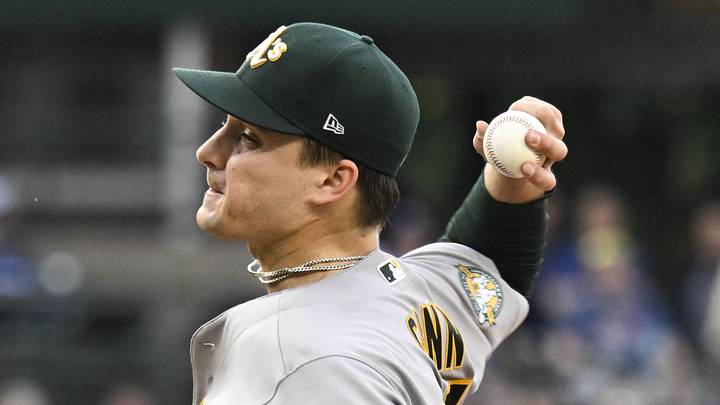 Jun 4, 2026; Chicago, Illinois, USA; Oakland Athletics pitcher J.T. Ginn throws a pitch during the first inning against the Chicago Cubs at Wrigley Field. Mandatory Credit: Matt Marton-Imagn Images Jun 4, 2026; Chicago, Illinois, USA; Oakland Athletics pitcher J.T. Ginn throws a pitch during the first inning against the Chicago Cubs at Wrigley Field. Mandatory Credit: Matt Marton-Imagn Images