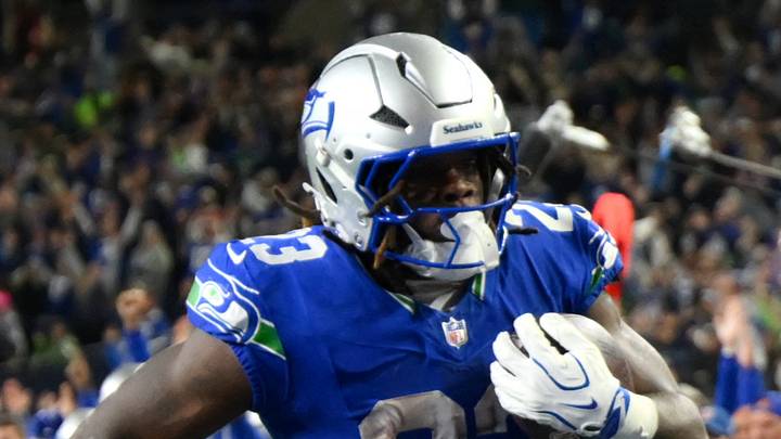 Seattle Seahawks running back Emanuel Wilson carries the ball for a touchdown against the Kansas City Chiefs.