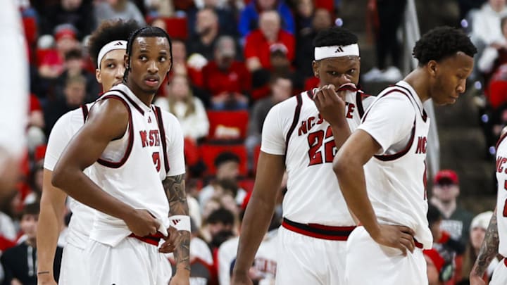 Jan 17, 2026; Raleigh, North Carolina, USA; NC State Wolfpack looks onto the Georgia Tech Yellow Jackets bench during the second half of the game against the Georgia Tech Yellow Jackets at Lenovo Center. Mandatory Credit: Jaylynn Nash-Imagn Images Jan 17, 2026; Raleigh, North Carolina, USA; NC State Wolfpack looks onto the Georgia Tech Yellow Jackets bench during the second half of the game against the Georgia Tech Yellow Jackets at Lenovo Center. Mandatory Credit: Jaylynn Nash-Imagn Images