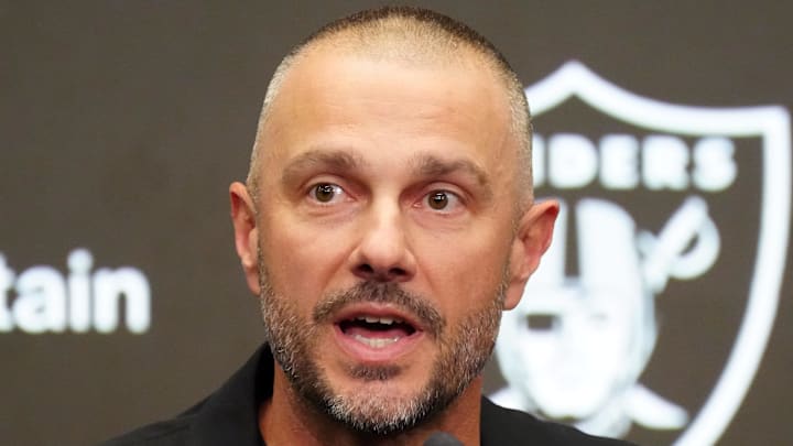 Feb 10, 2026; Henderson, NV, USA;  Las Vegas Raiders general manager John Spytek at press conference at Intermountain Health Performance Center. Mandatory Credit: Kirby Lee-Imagn Images