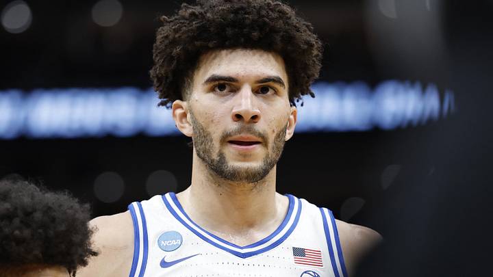 Mar 29, 2026; Washington, DC, USA; Duke Blue Devils forward Cameron Boozer (12) waits for the ball to be thrown into play as UConn Huskies forward Jaylin Stewart (3) defends in the first half during an Elite Eight game of the East Regional of the men's 2026 NCAA Tournament at Capital One Arena. Mandatory Credit: Amber Searls-Imagn Images Mar 29, 2026; Washington, DC, USA; Duke Blue Devils forward Cameron Boozer (12) waits for the ball to be thrown into play as UConn Huskies forward Jaylin Stewart (3) defends in the first half during an Elite Eight game of the East Regional of the men's 2026 NCAA Tournament at Capital One Arena. Mandatory Credit: Amber Searls-Imagn Images