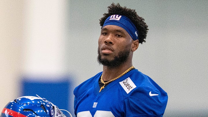 New York Giants running back Tyrone Tracy Jr. (29) walks around during Mandatory Minicamp at Quest Diagnostics Giants Training Center in East Rutherford on Tuesday, June 17, 2025. New York Giants running back Tyrone Tracy Jr. (29) walks around during Mandatory Minicamp at Quest Diagnostics Giants Training Center in East Rutherford on Tuesday, June 17, 2025.