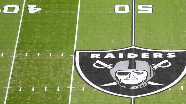 Jan 4, 2026; Paradise, Nevada, USA; The Las Vegas Raiders shield logo at midfield at Allegiant Stadium. Mandatory Credit: Kirby Lee-Imagn Images Jan 4, 2026; Paradise, Nevada, USA; The Las Vegas Raiders shield logo at midfield at Allegiant Stadium. Mandatory Credit: Kirby Lee-Imagn Images