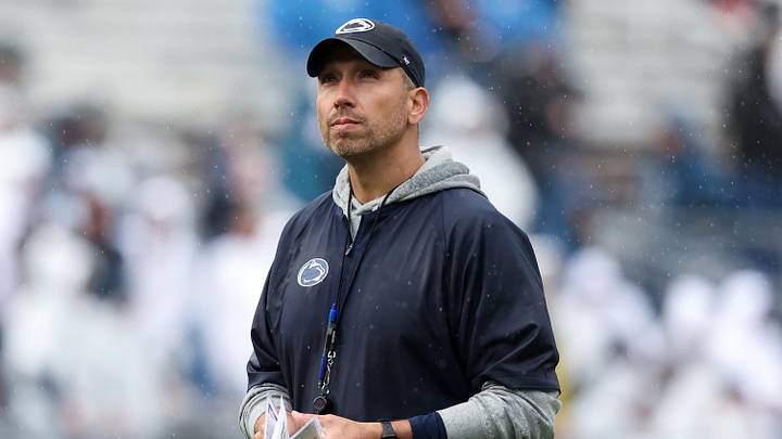 Apr 25, 2026; University Park, PA, USA; Penn State Nittany Lions head coach Matt Campbell looks on from the field during the Penn State Blue-White Spring game at Beaver Stadium. Mandatory Credit: Matthew O'Haren-Imagn Images