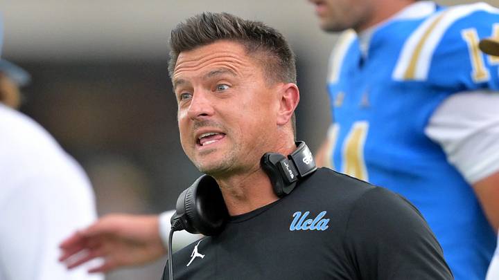 Oct 17, 2026; Pasadena, California, USA; UCLA Bruins head coach Bob Chesney in the first half against the Wisconsin Badgers at the Rose Bowl. Mandatory Credit: Jayne Kamin-Oncea-Imagn Images