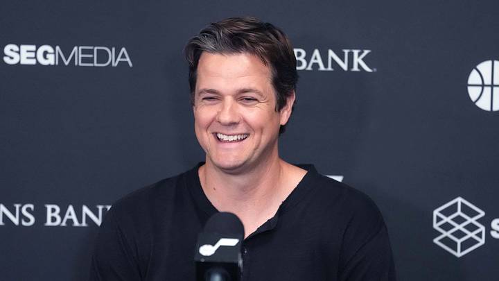 Apr 12, 2026; Los Angeles, California, USA; Utah Jazz head coach Will Hardy at a press conference at the Crypto.com Arena. Mandatory Credit: Kirby Lee-Imagn Images