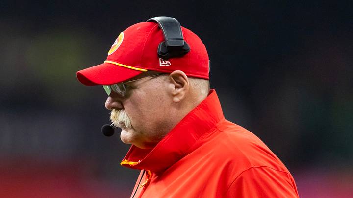 Feb 9, 2025; New Orleans, LA, USA;  Kansas City Chiefs head coach Andy Reid against the Philadelphia Eagles in Super Bowl LIX at Ceasars Superdome. Mandatory Credit: Mark J. Rebilas-Imagn Images