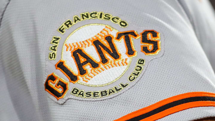 The San Francisco Giants logo on the sleeve of a jersey.