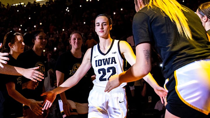 Former Iowa guard Caitlin Clark is introduced before a game.