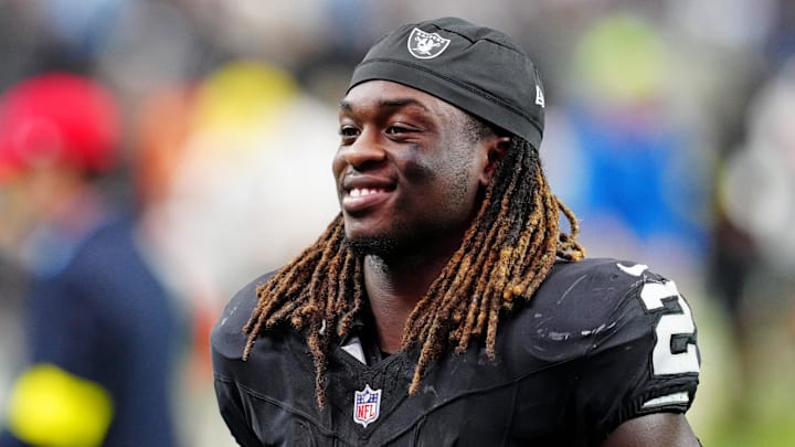 Oct 12, 2025; Paradise, Nevada, USA; Las Vegas Raiders running back Ashton Jeanty (2) reacts after the game against the Tennessee Titans at Allegiant Stadium. Mandatory Credit: Stephen R. Sylvanie-Imagn Images Oct 12, 2025; Paradise, Nevada, USA; Las Vegas Raiders running back Ashton Jeanty (2) reacts after the game against the Tennessee Titans at Allegiant Stadium. Mandatory Credit: Stephen R. Sylvanie-Imagn Images