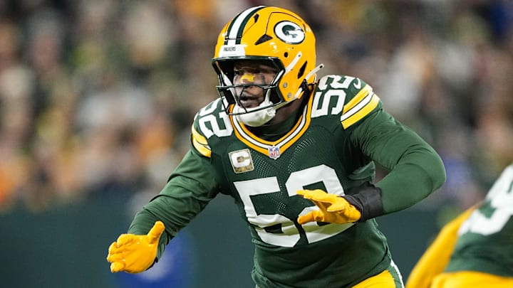 Nov 10, 2025; Green Bay, Wisconsin, USA;  Green Bay Packers defensive lineman Rashan Gary (52) during the game against the Philadelphia Eagles at Lambeau Field.