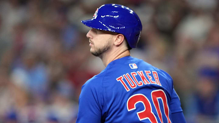 Mar 27, 2025; Phoenix, Arizona, USA; Chicago Cubs outfielder Kyle Tucker (30) bats against the Arizona Diamondbacks during the first inning at Chase Field