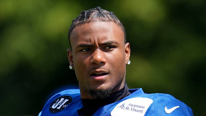 Former Indianapolis Colts wide receiver Adonai Mitchell walks onto the field