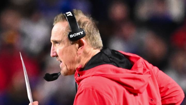 Nov 2, 2025; Orchard Park, New York, USA; Kansas City Chiefs defensive coordinator Steve Spagnuolo reacts from the sideline during the second half against the Buffalo Bills at Highmark Stadium. Mandatory Credit: Mark Konezny-Imagn Images Nov 2, 2025; Orchard Park, New York, USA; Kansas City Chiefs defensive coordinator Steve Spagnuolo reacts from the sideline during the second half against the Buffalo Bills at Highmark Stadium. Mandatory Credit: Mark Konezny-Imagn Images