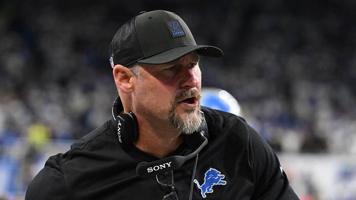 Dec 4, 2025; Detroit, Michigan, USA; Detroit Lions head coach Dan Campbell celebrates after a play during the first half against the Dallas Cowboys at Ford Field. Mandatory Credit: Lon Horwedel-Imagn Images Dec 4, 2025; Detroit, Michigan, USA; Detroit Lions head coach Dan Campbell celebrates after a play during the first half against the Dallas Cowboys at Ford Field. Mandatory Credit: Lon Horwedel-Imagn Images