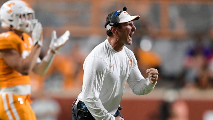 Tennessee Outside Linebackers/Special Teams Coordinator Coach Mike Ekeler reacts after a play during a game between Tennessee and Akron at Neyland Stadium in Knoxville, Tenn. on Saturday, Sept. 17, 2022.

Kns Utvakron0917