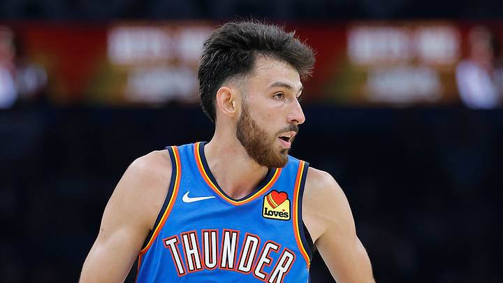 Oct 22, 2026; Oklahoma City, Oklahoma, USA; Oklahoma City Thunder center Chet Holmgren (7) runs down the court against the Denver Nuggets during the first half at Paycom Center. Mandatory Credit: Alonzo Adams-Imagn Images