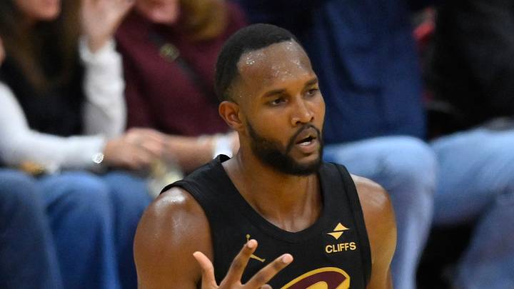 Oct 26, 2026; Cleveland, Ohio, USA;  Cleveland Cavaliers forward Evan Mobley (4) celebrates his three-point basket in the fourth quarter against the Minnesota Timberwolves at Rocket Arena.  Mandatory Credit: David Richard-Imagn Images
